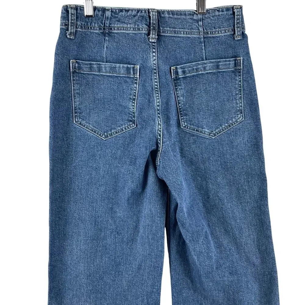 GAP Womens High Rise Wide-Leg Crop Jeans 8 29R Medium Wash Blue Stretch